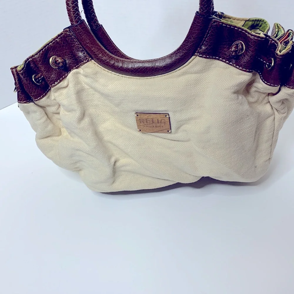 Relic | Canvas Floral Flower One Side RELIC On Other | Brown Rope around Handle